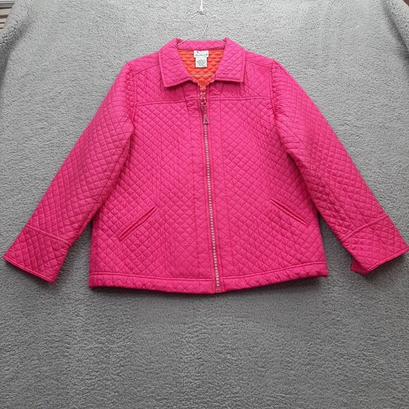 Vintage The Quacker Factory Women's Quilted Zip Jacket Pink Orange L Large  Silk - Picture 1 of 7